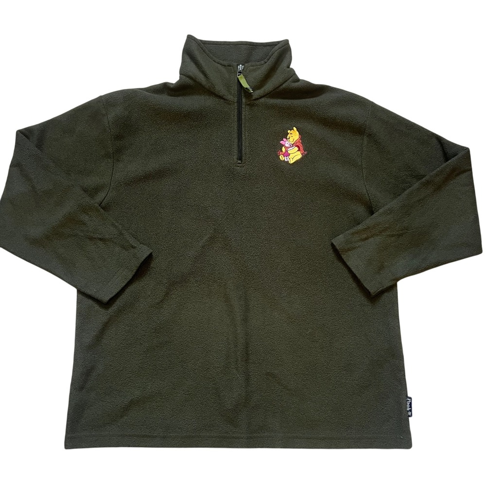 Winnie the Pooh Disney Piglet Fleece 1/4 Zip Pullover Sweater Adult Large Green